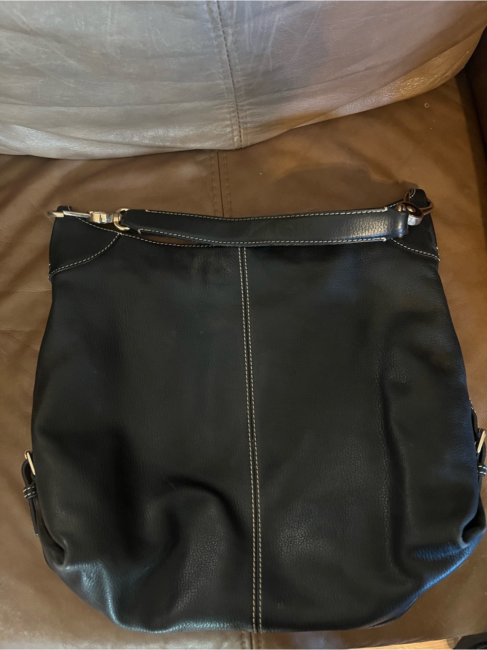 Dooney & Bourke Black Leather Tote with Pink Fabric Lining